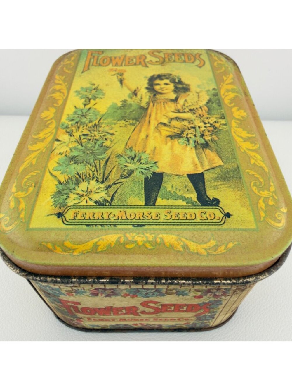 Vintage Ferry Morse Flower Seeds Tin Storage Box Advertising Decorative - Picture 6 of 12